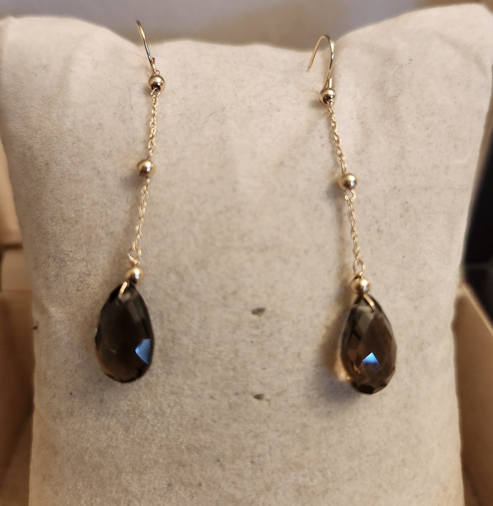 14kt Gold Drop Smoky Quartz Dangle Earrings - Women Jewelry